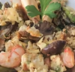 revuelto de champiñones y gambas